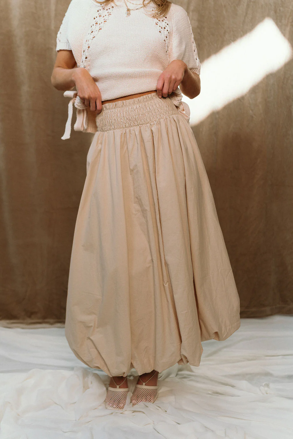 Valeria Beige Bubble Hem Maxi Skirt - Image 7