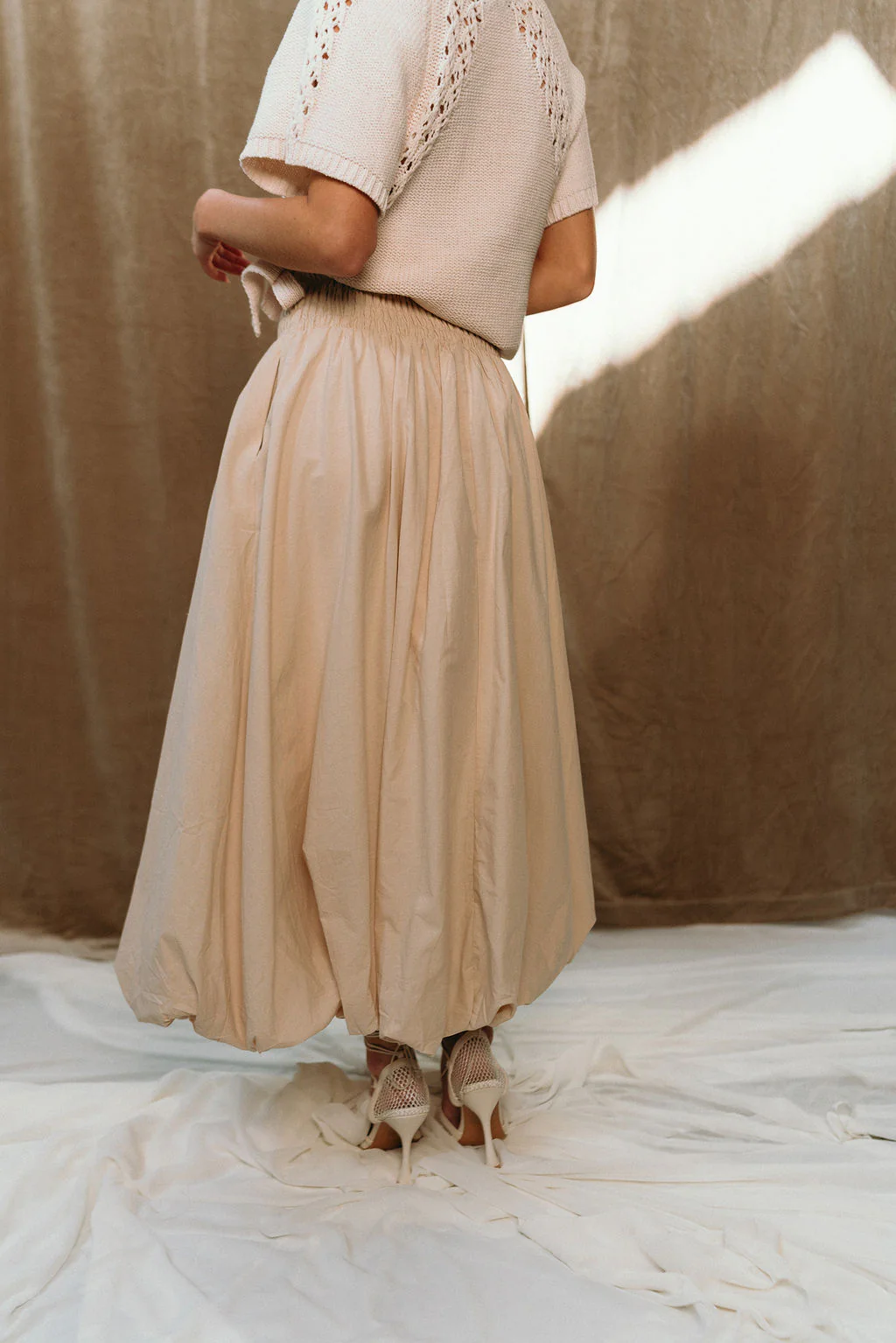 Valeria Beige Bubble Hem Maxi Skirt - Image 8
