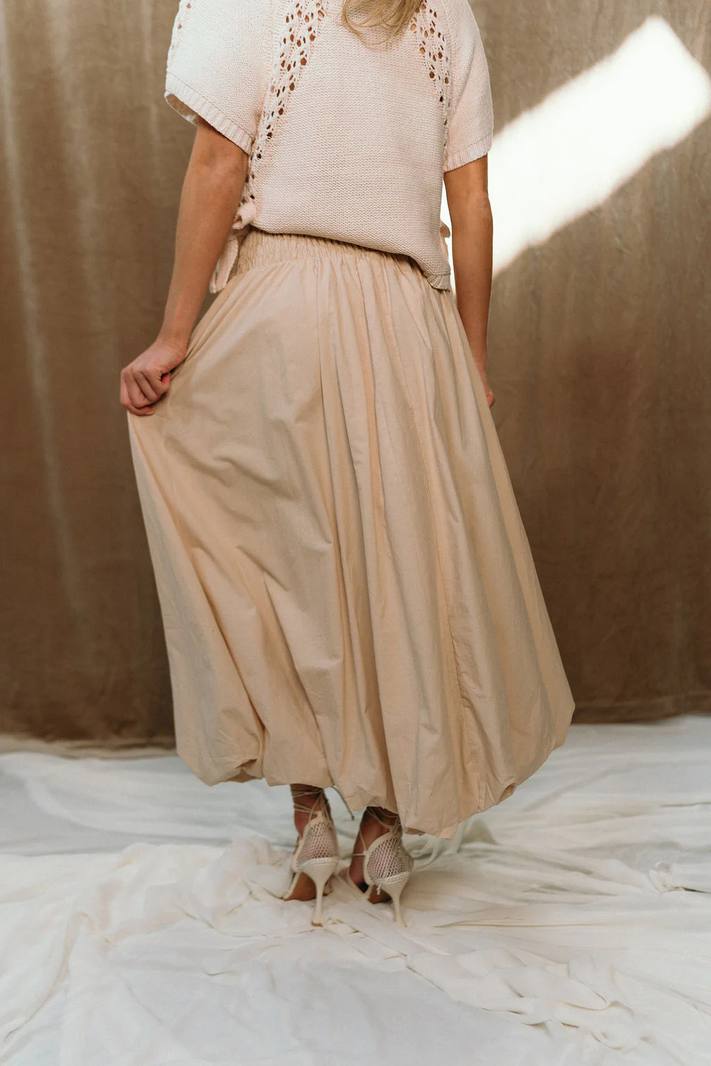 Valeria Beige Bubble Hem Maxi Skirt - Image 9