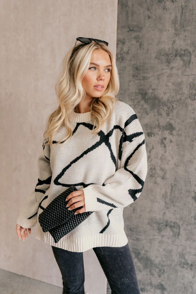 Valeria Cream & Black Abstract Sweater - Image 3