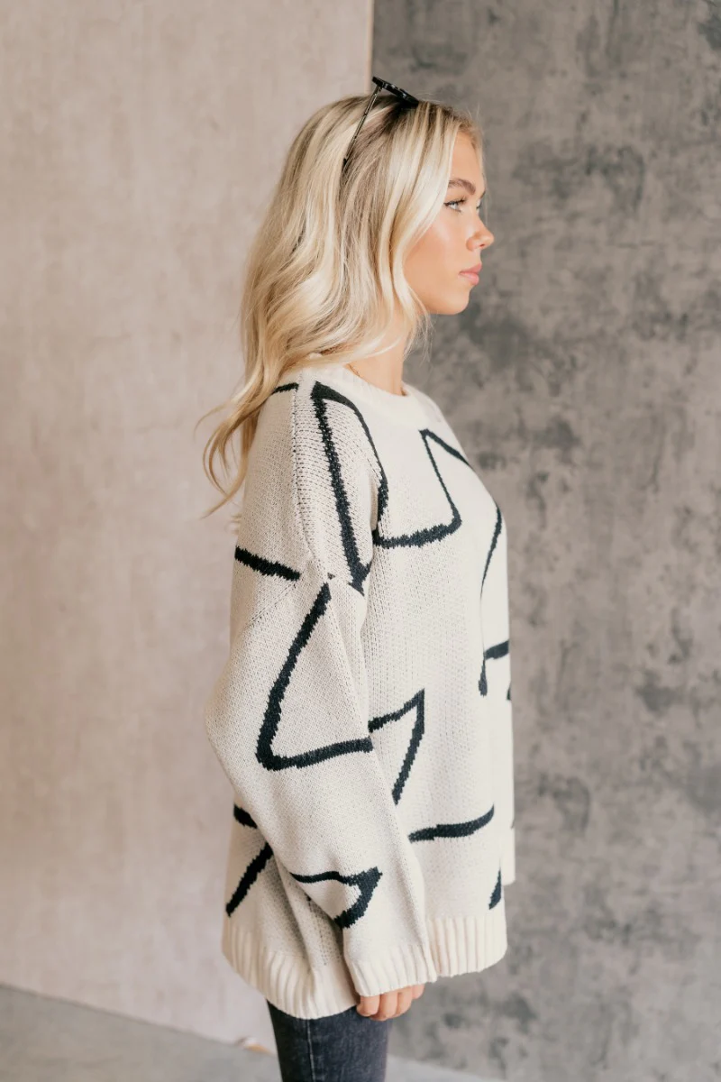Valeria Cream & Black Abstract Sweater - Image 5