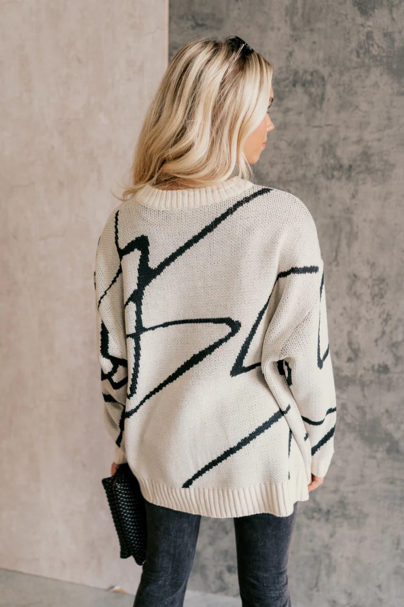 Valeria Cream & Black Abstract Sweater - Image 6
