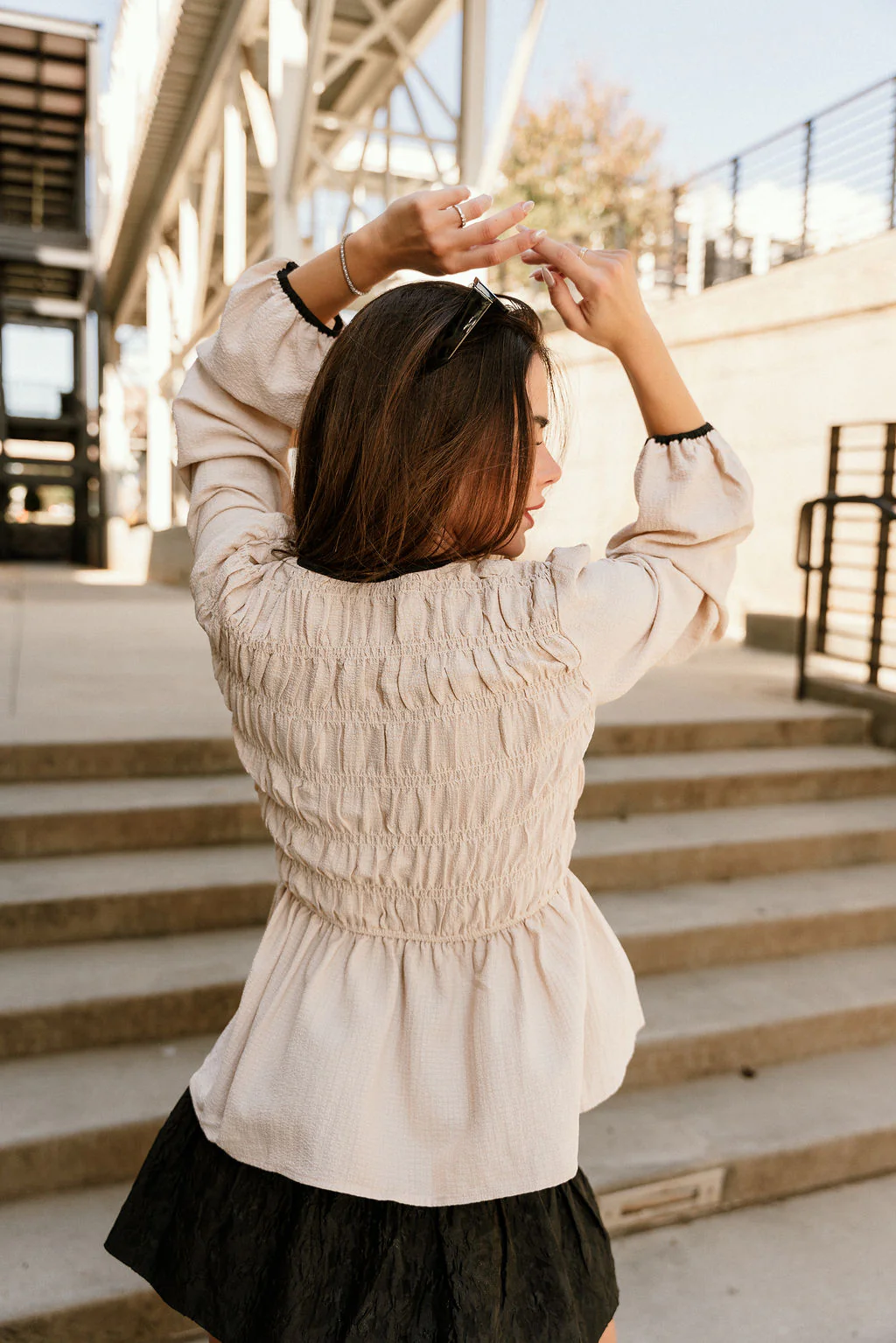 Valeria Natural & Black Tie Peplum Top - Image 6