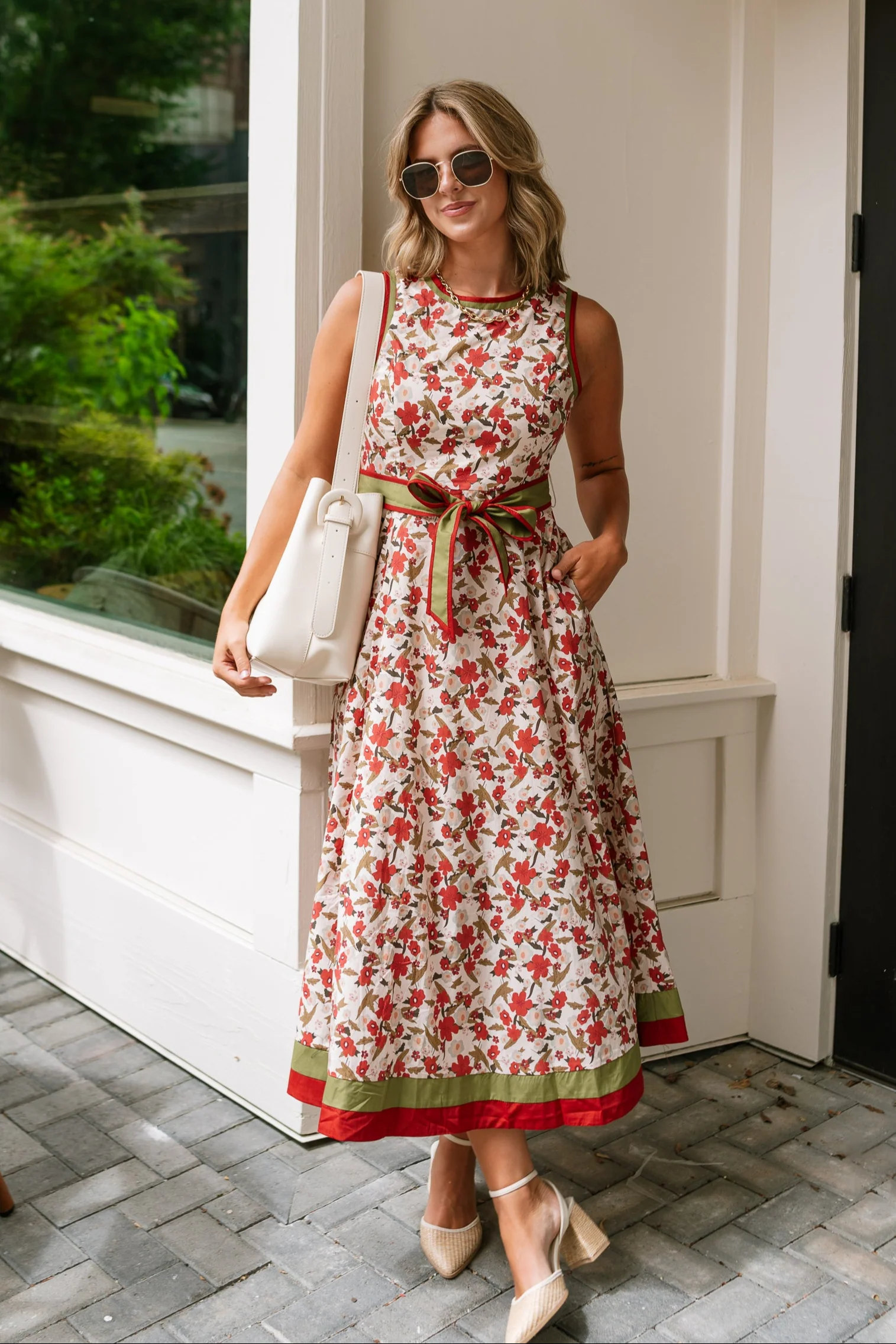 Valerie Olive & Rust Floral Midi Dress