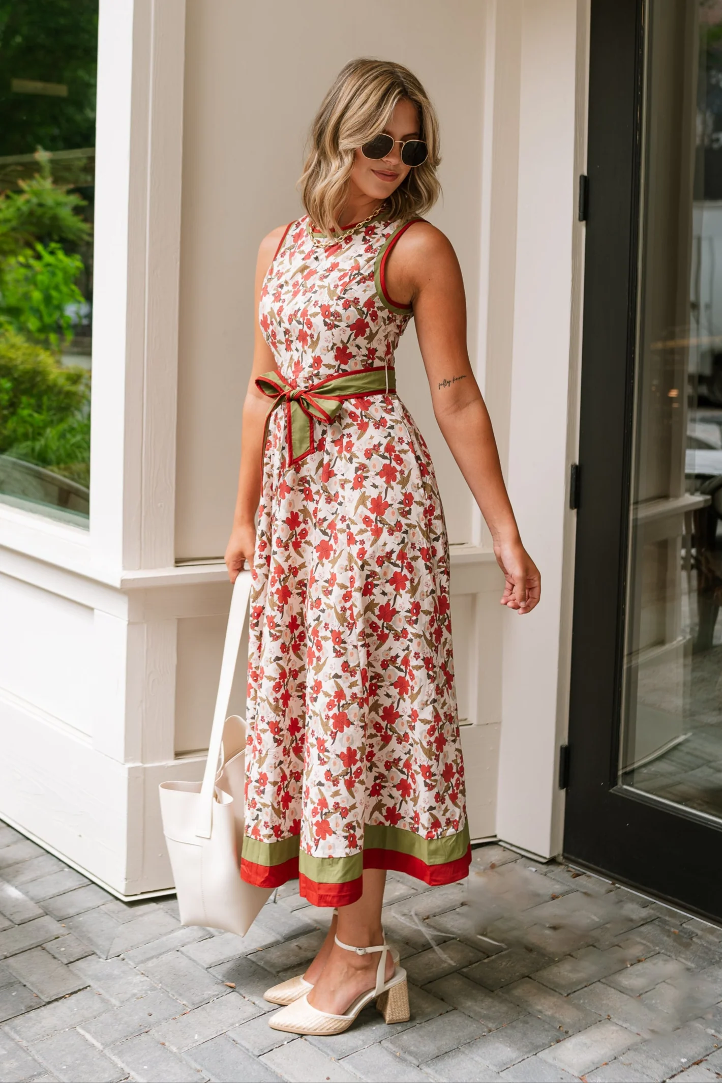 Valerie Olive & Rust Floral Midi Dress - Image 3