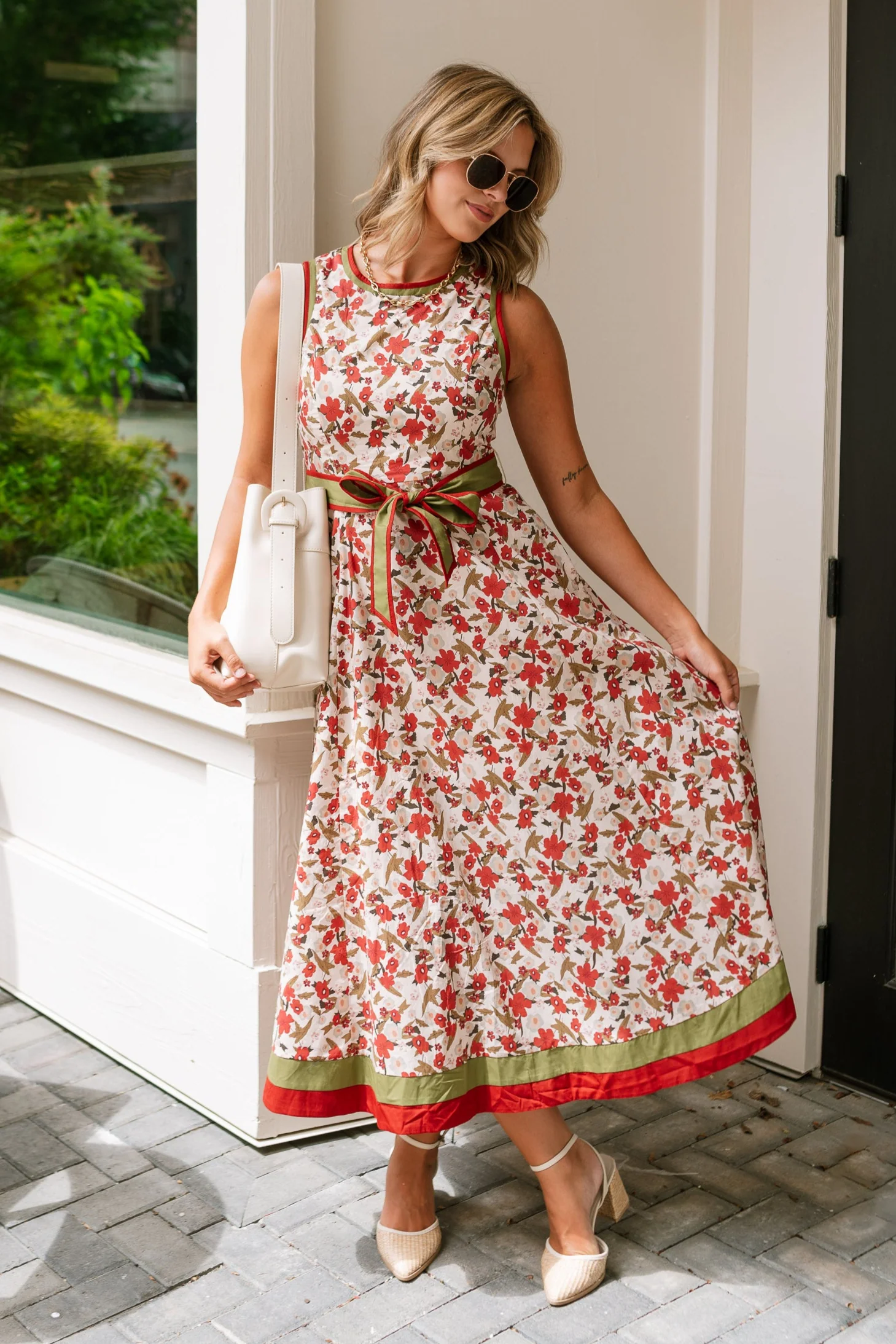 Valerie Olive & Rust Floral Midi Dress - Image 5