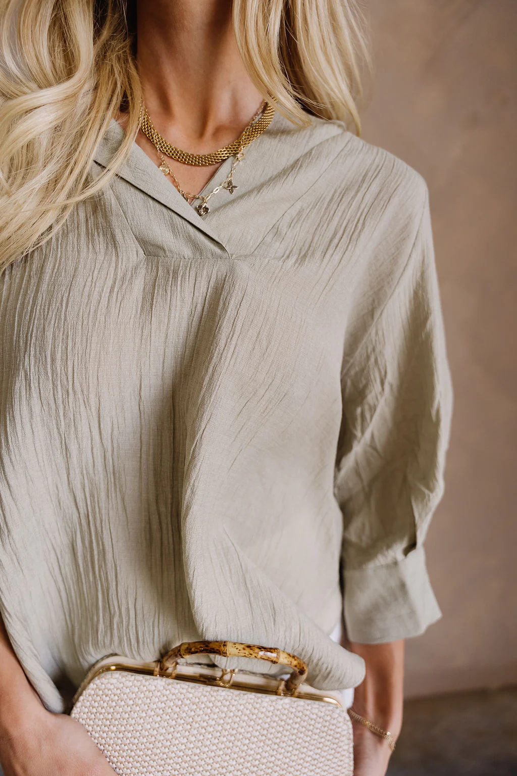 Valerie Olive Sage Short Sleeve Top