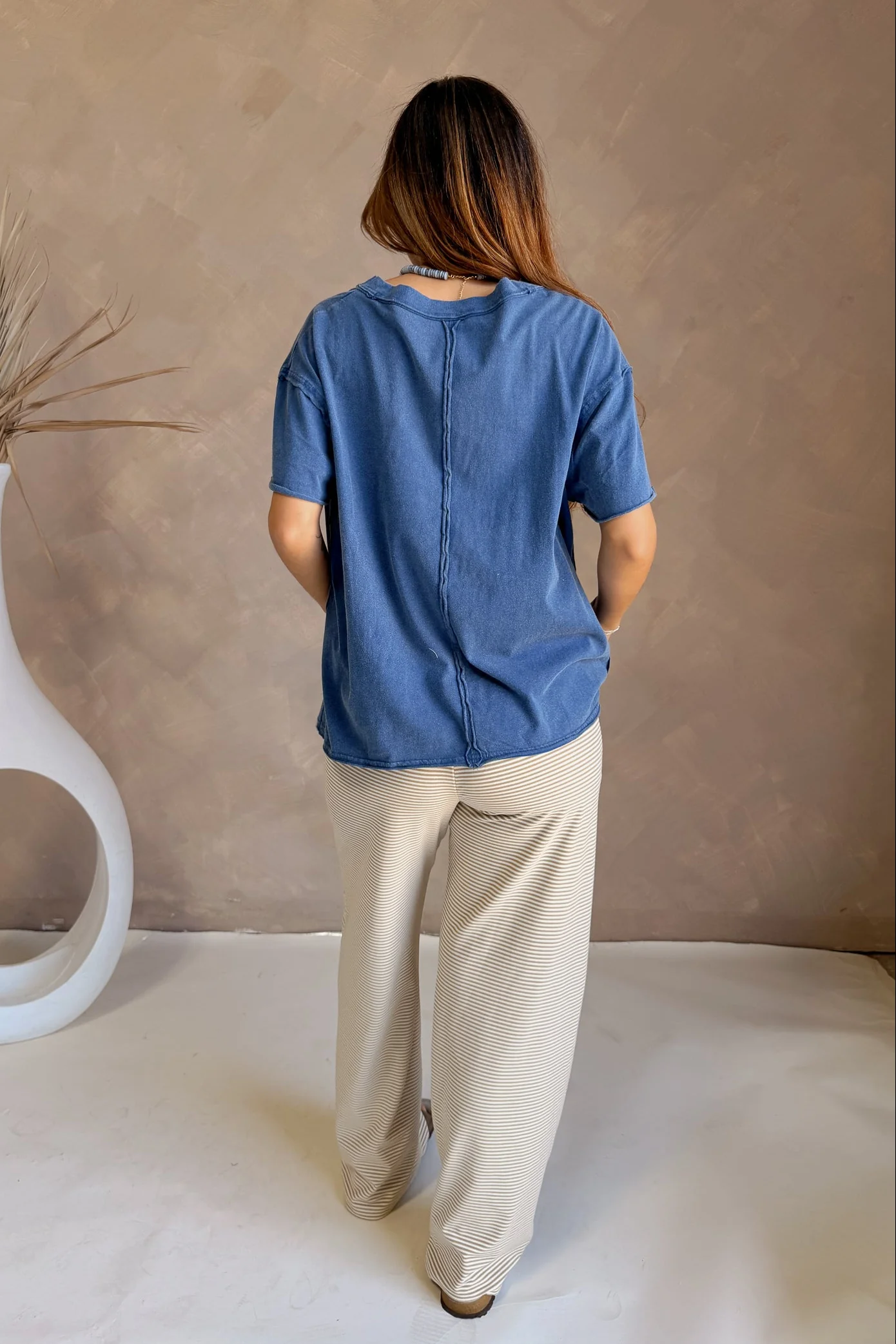 Valerie Washed Navy Blue Cotton Top - Image 6