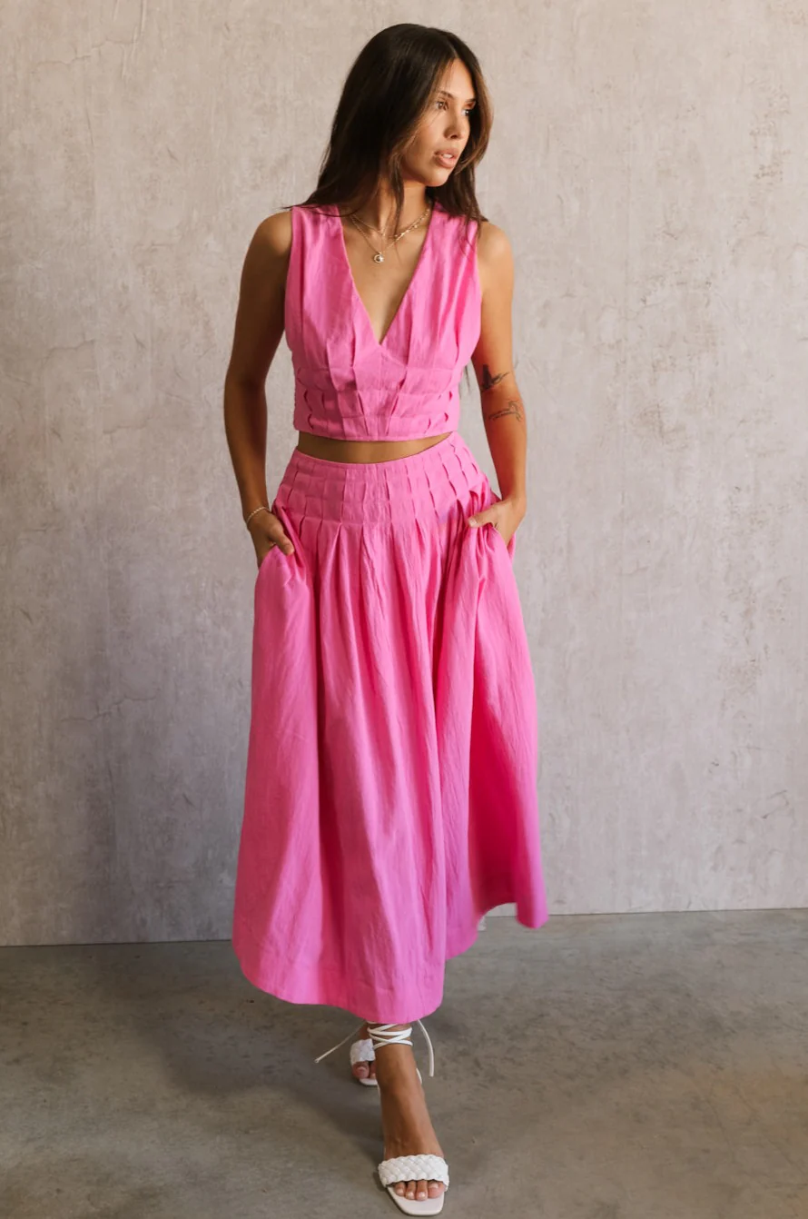 Valery Pink Tiered Midi Skirt - Image 5