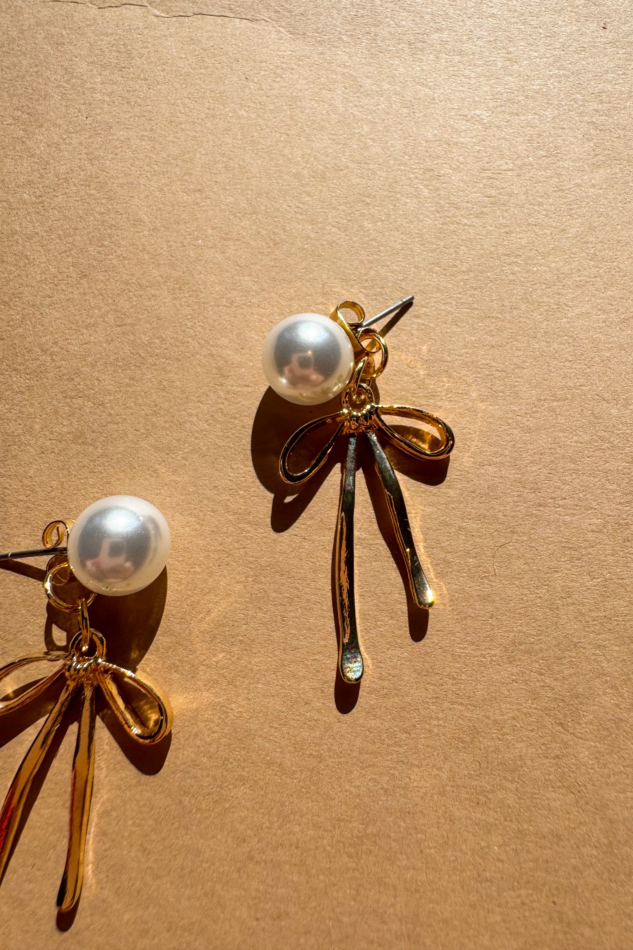 Vanessa Gold Bow & Pearl Earrings - Image 2