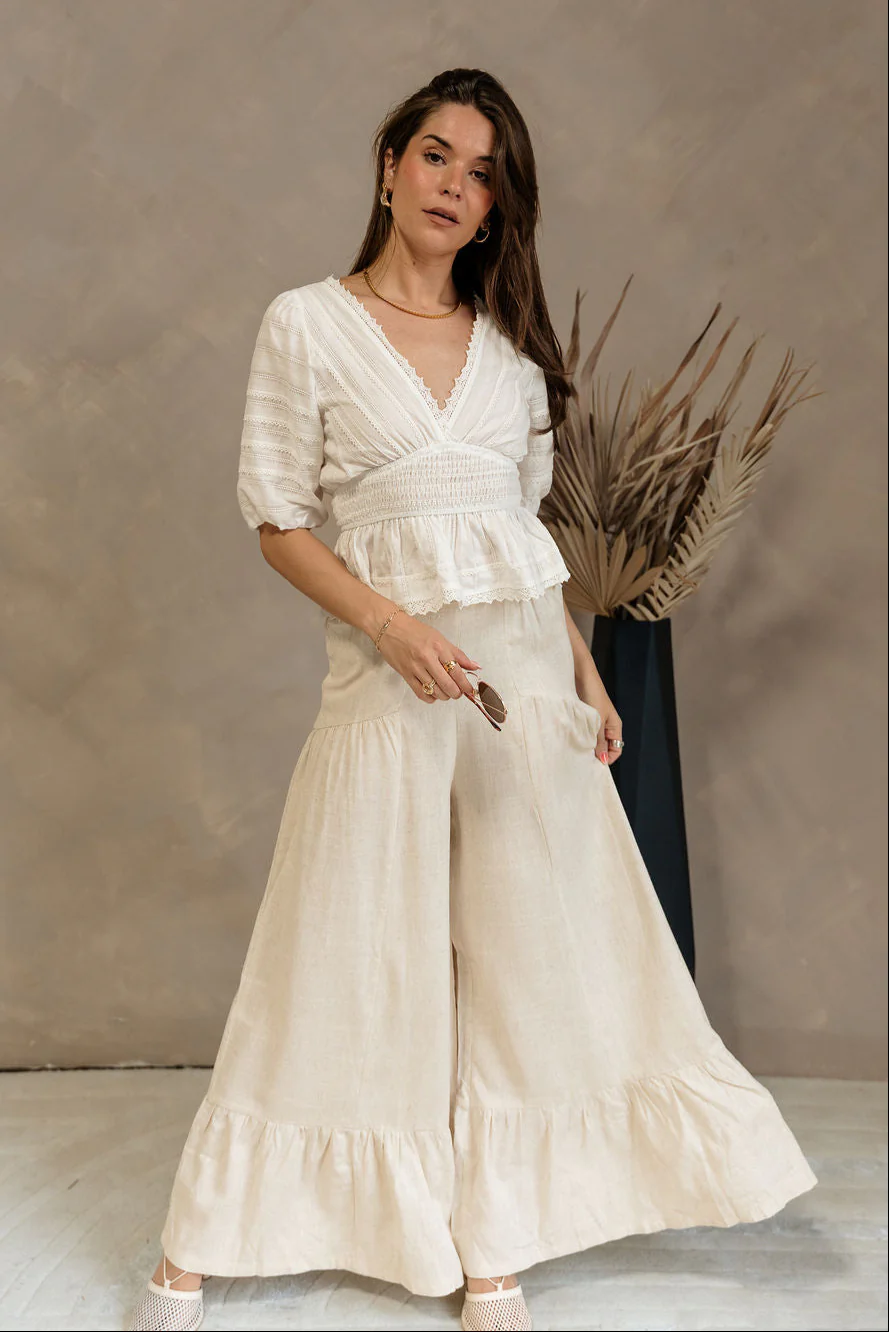 Vanessa Oatmeal Linen Flare Pants