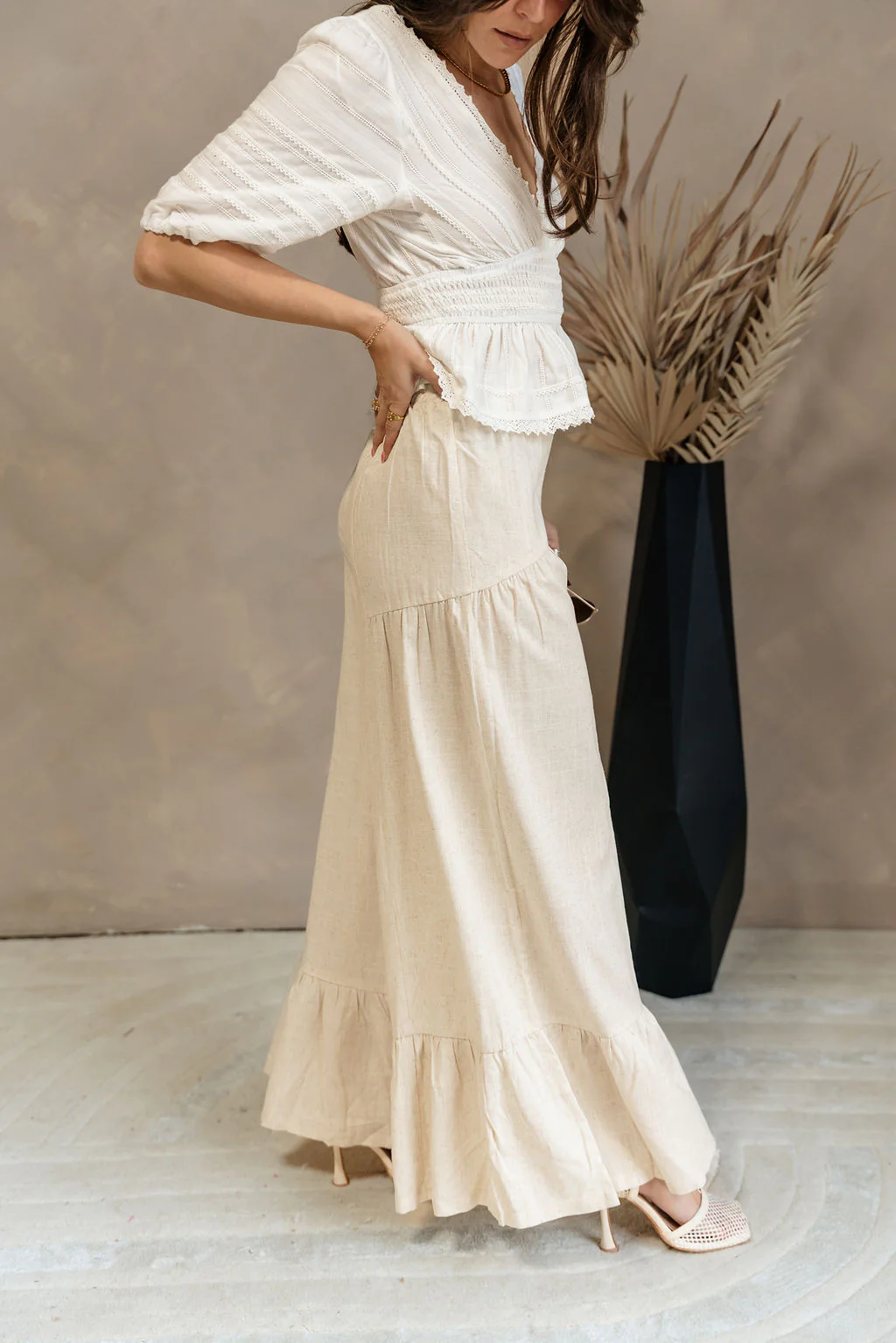Vanessa Oatmeal Linen Flare Pants - Image 3