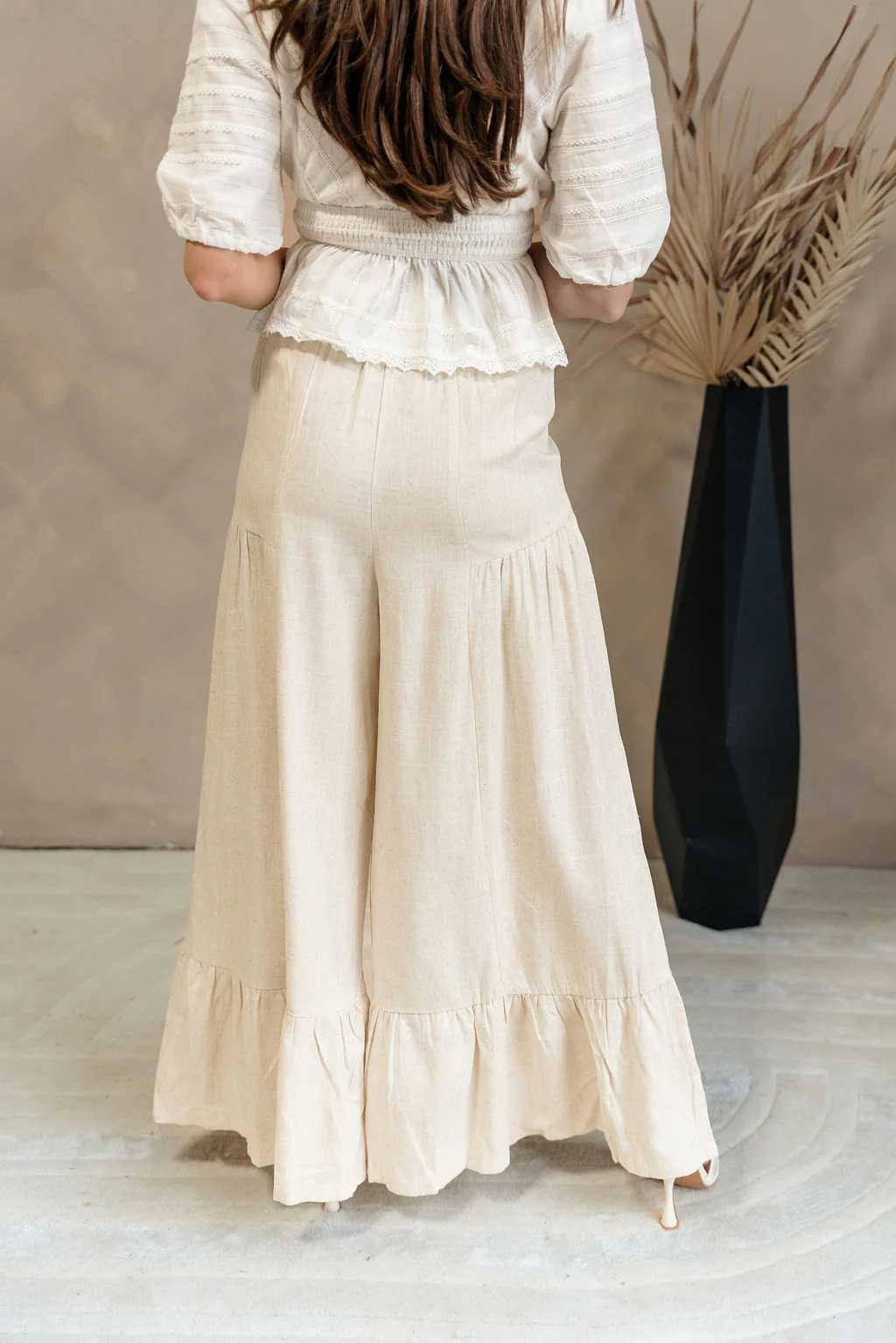 Vanessa Oatmeal Linen Flare Pants - Image 4