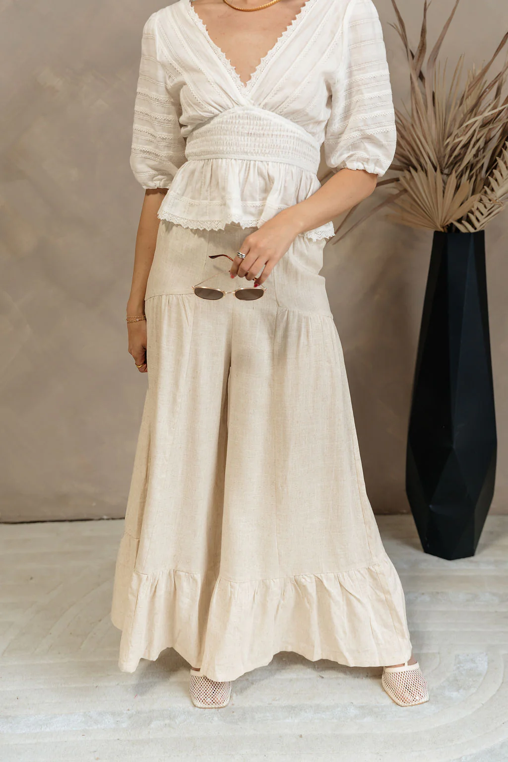 Vanessa Oatmeal Linen Flare Pants - Image 5