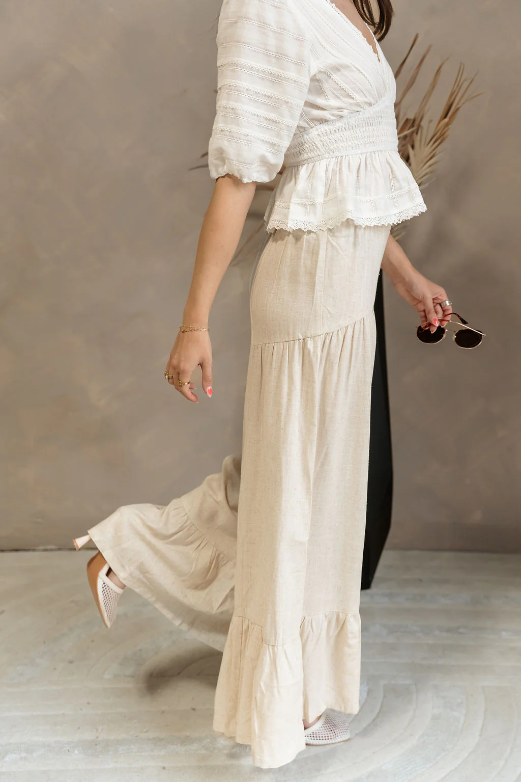 Vanessa Oatmeal Linen Flare Pants - Image 7