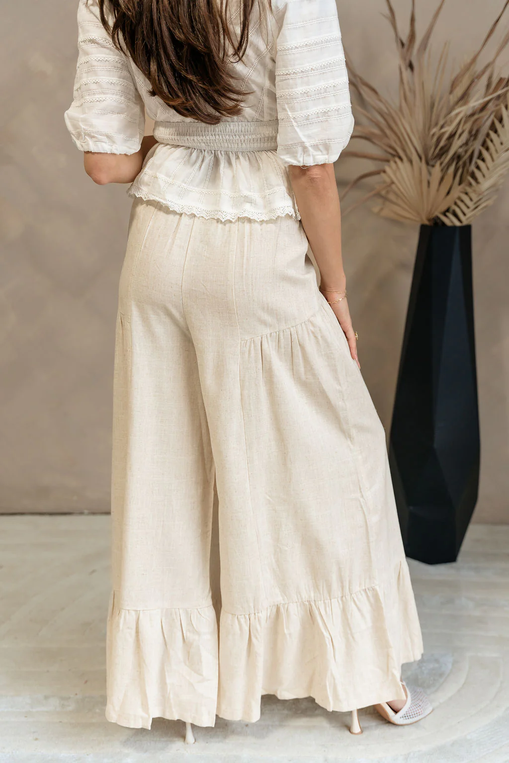 Vanessa Oatmeal Linen Flare Pants - Image 9