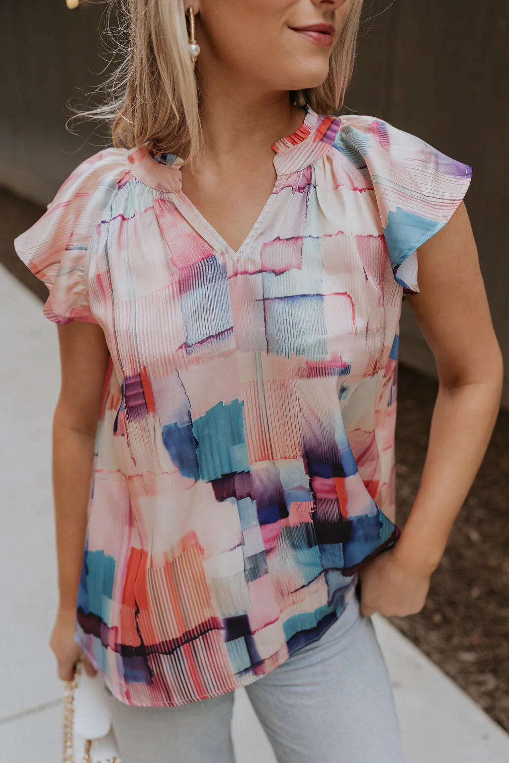 Vanessa Watercolor Multi Short Sleeve Top