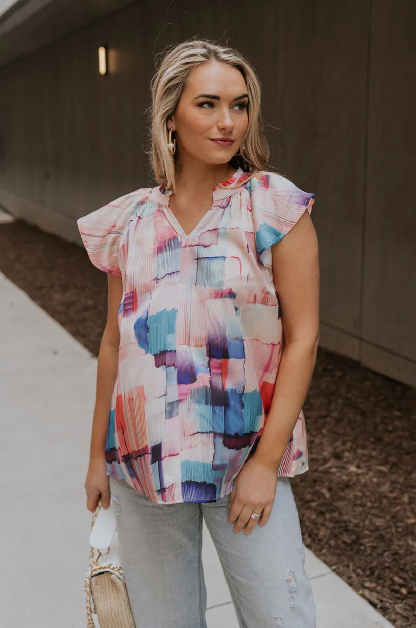 Vanessa Watercolor Multi Short Sleeve Top - Image 2