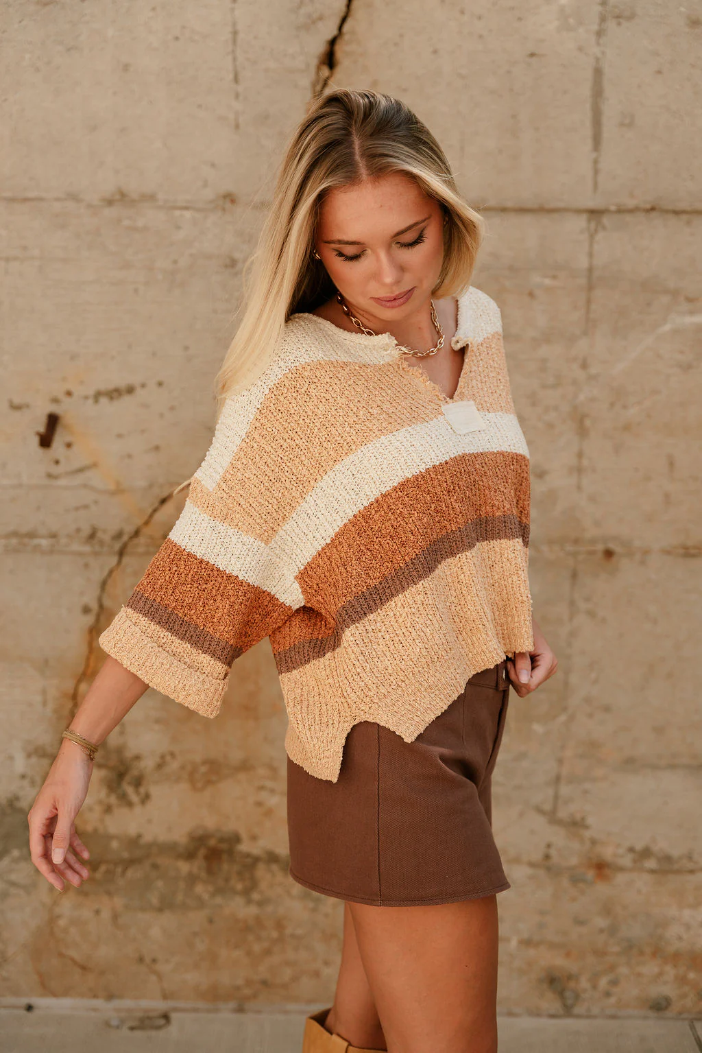 Veda Camel Multi Stripe Knit Sweater - Image 3