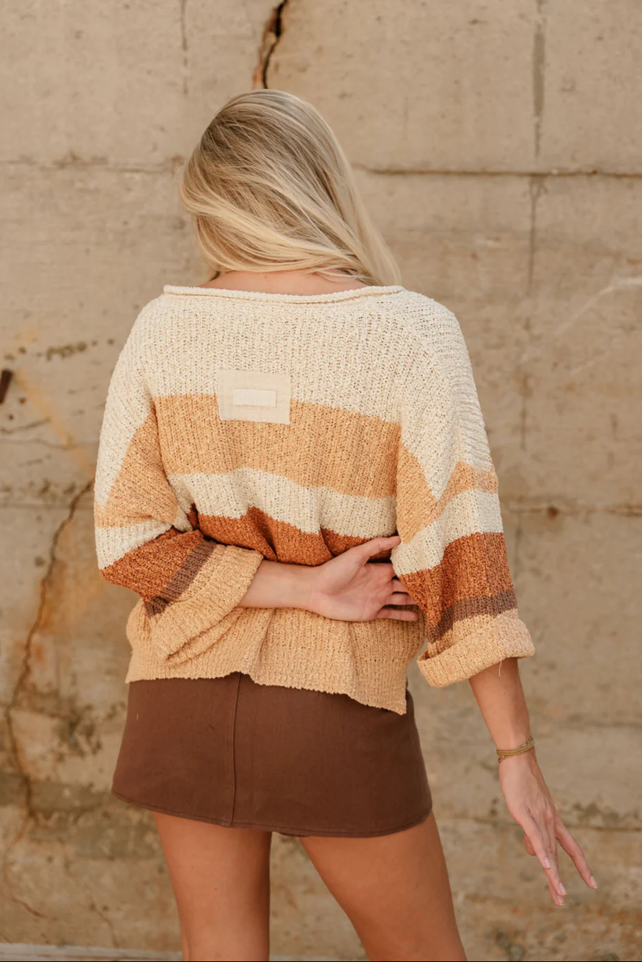 Veda Camel Multi Stripe Knit Sweater - Image 4