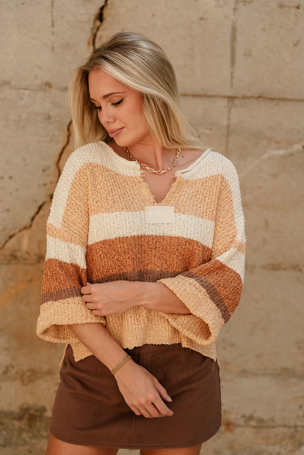 Veda Camel Multi Stripe Knit Sweater - Image 5