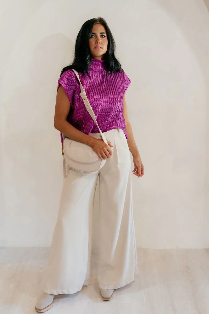 Velma Magenta Metallic Cable Knit Sleeveless Sweater - Image 2