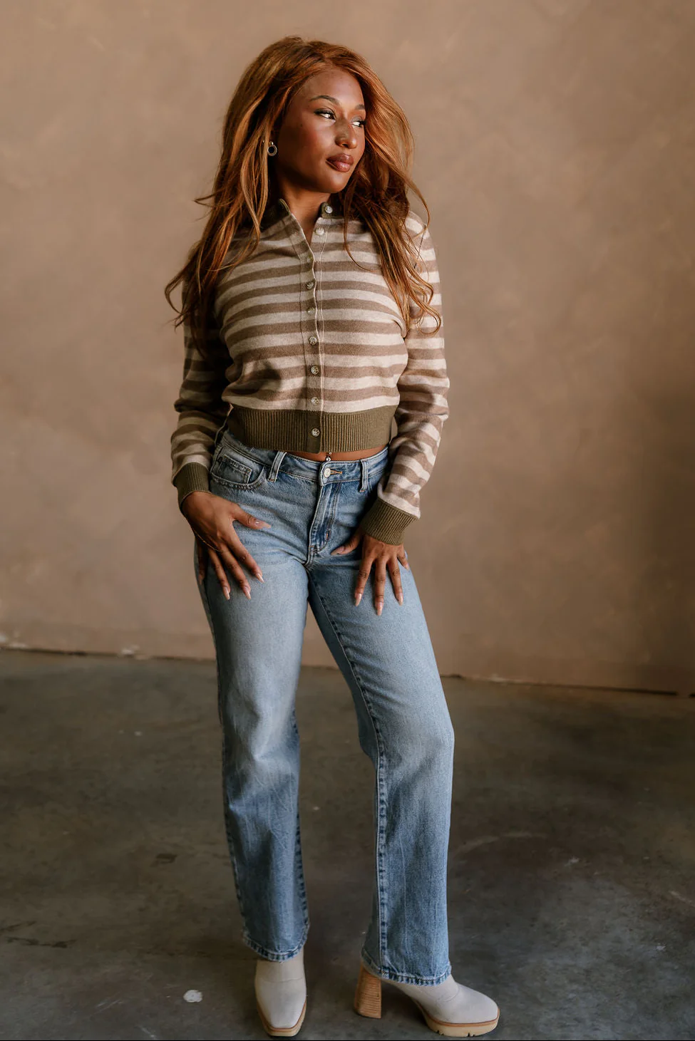 Vera Brown & Beige Stripe Knit Cardigan