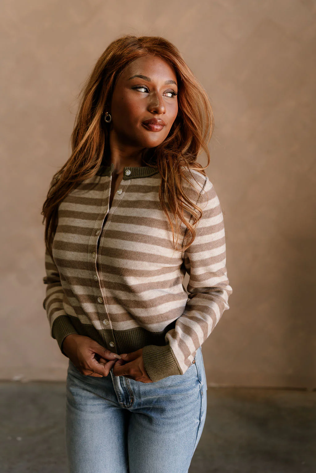 Vera Brown & Beige Stripe Knit Cardigan - Image 6