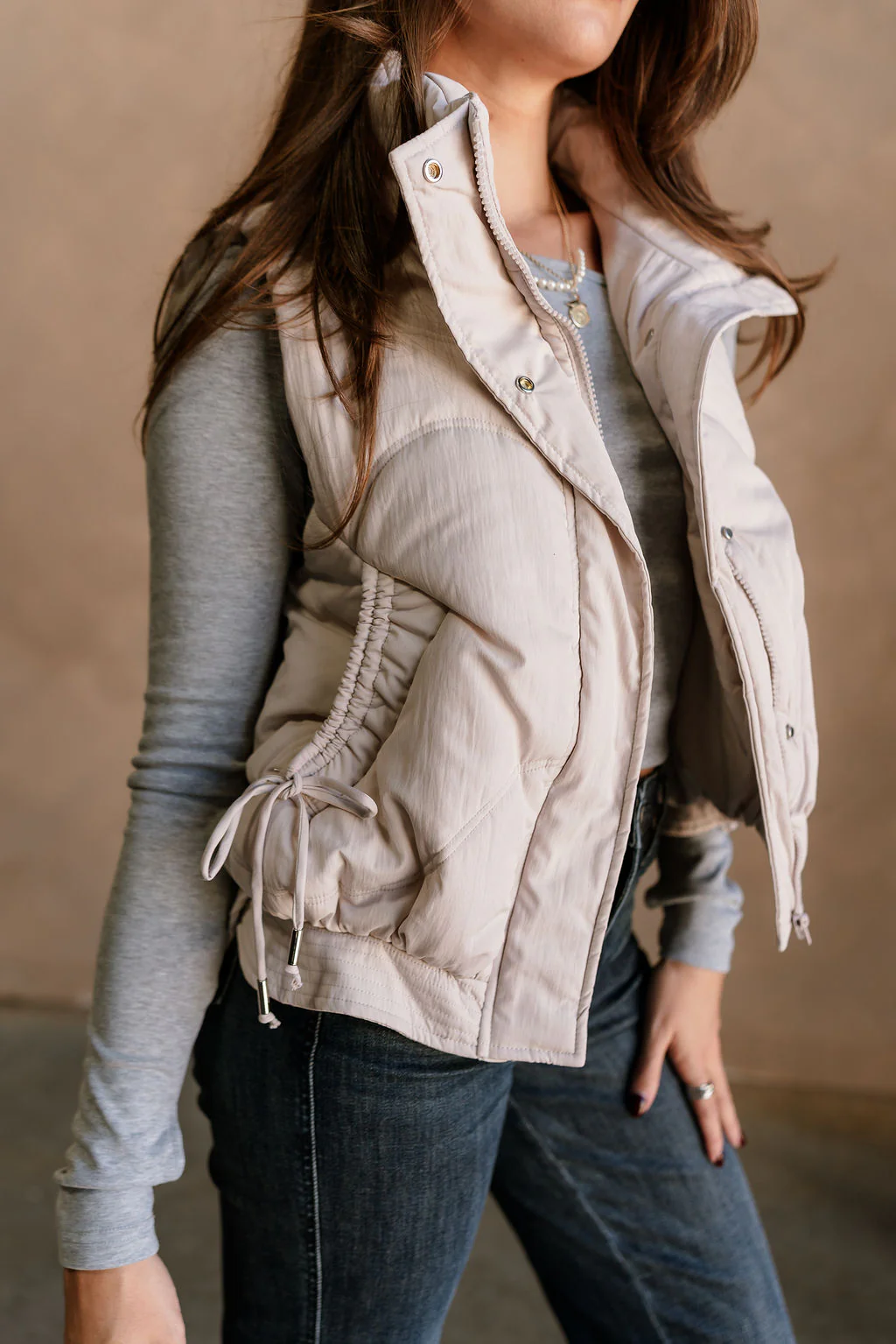 Vera Ecru Puffer Zip-Up Vest