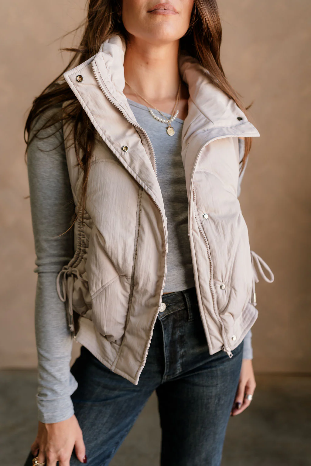 Vera Ecru Puffer Zip-Up Vest - Image 3