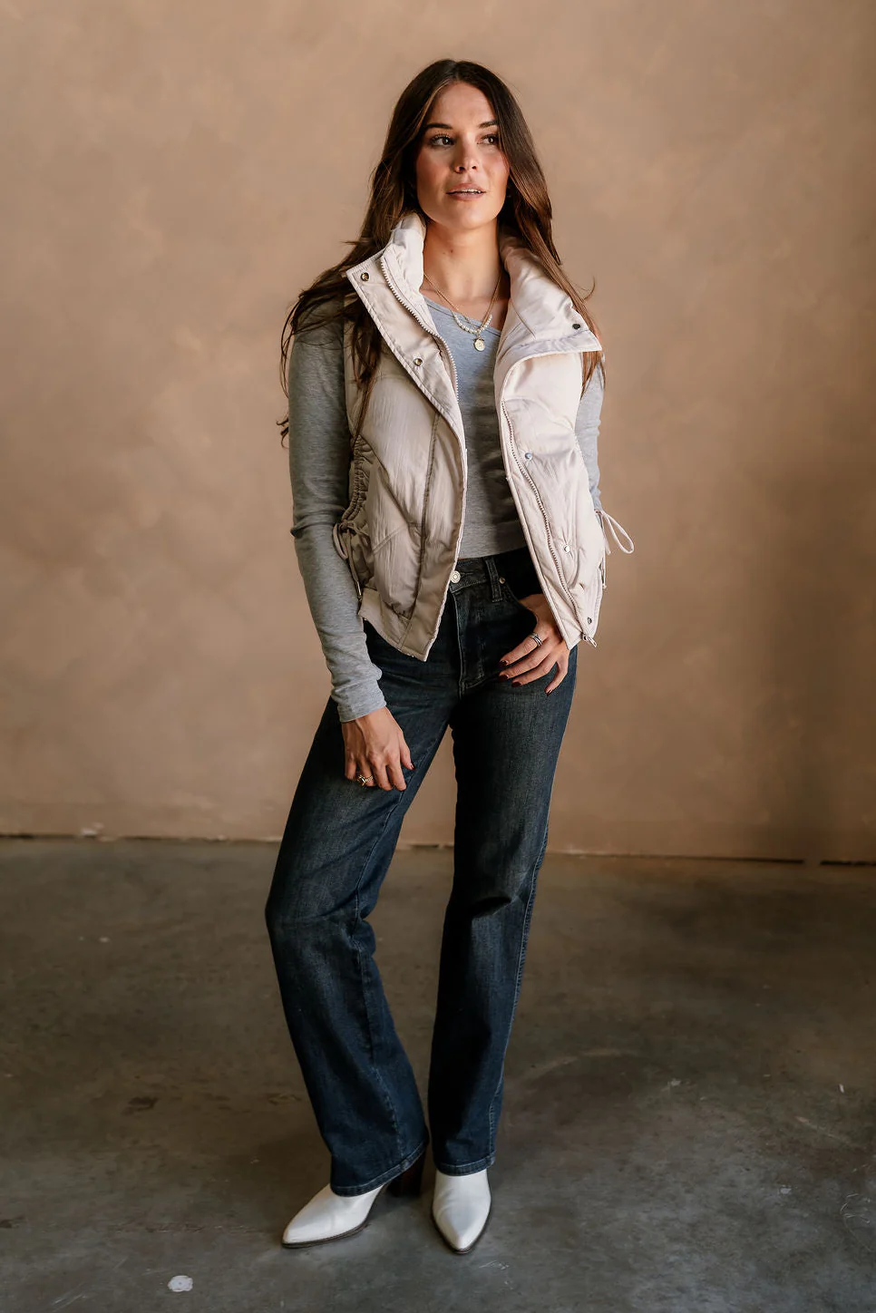 Vera Ecru Puffer Zip-Up Vest - Image 5