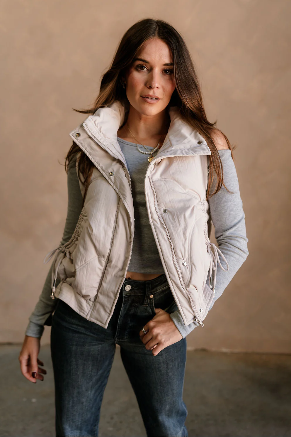 Vera Ecru Puffer Zip-Up Vest - Image 6