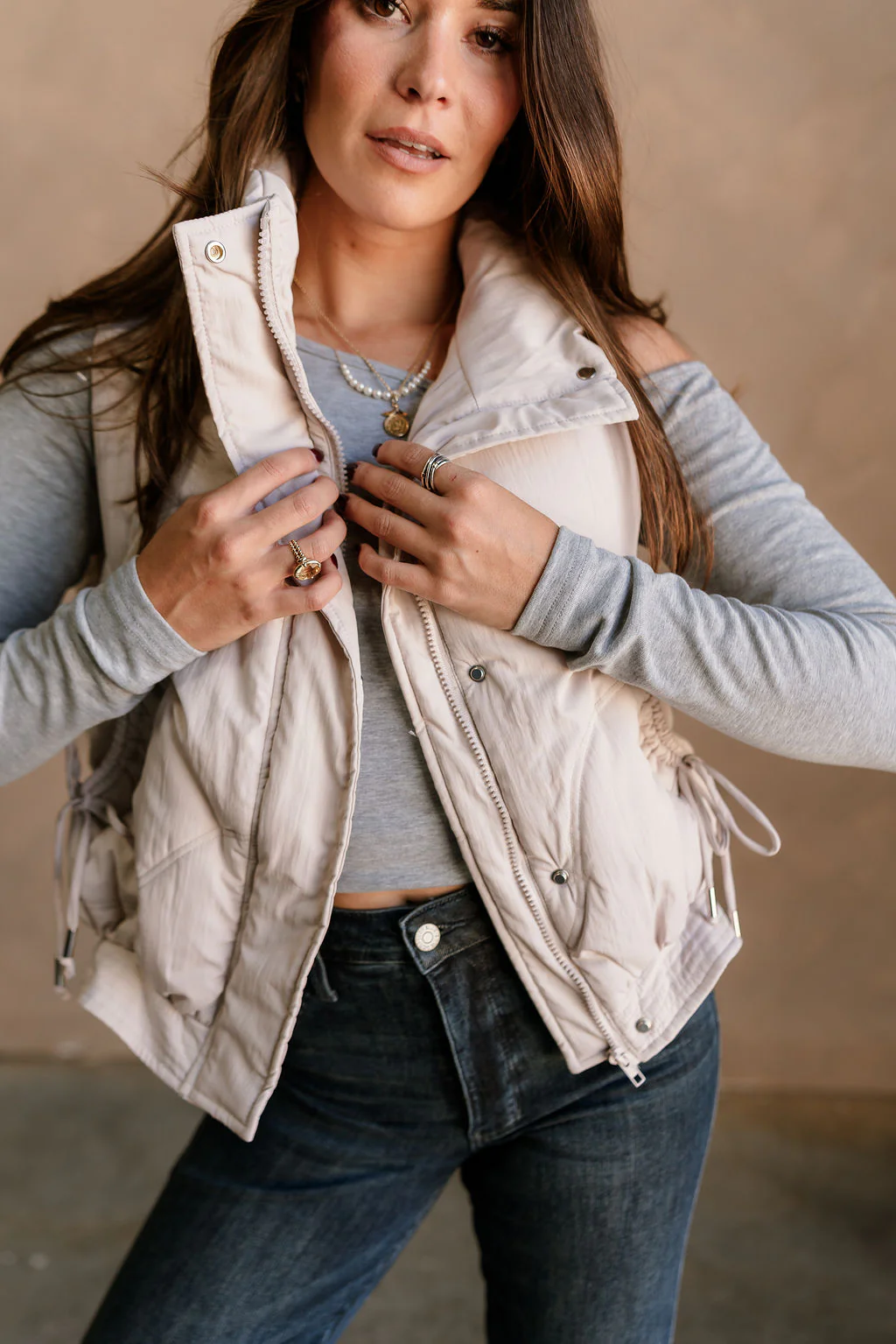 Vera Ecru Puffer Zip-Up Vest - Image 7