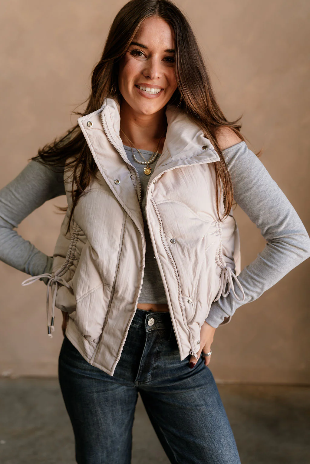 Vera Ecru Puffer Zip-Up Vest - Image 8
