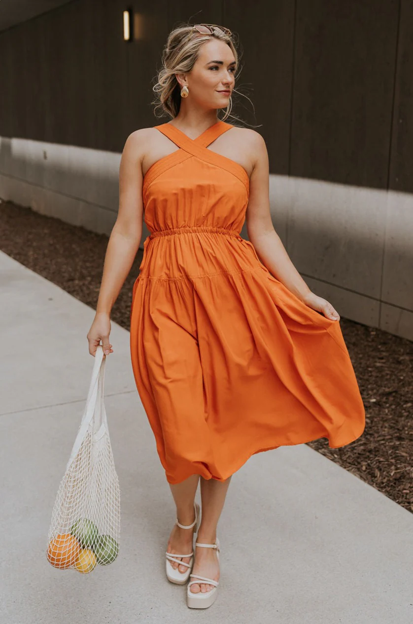 Vera Halter Cross Neckline Midi Dress - Image 15