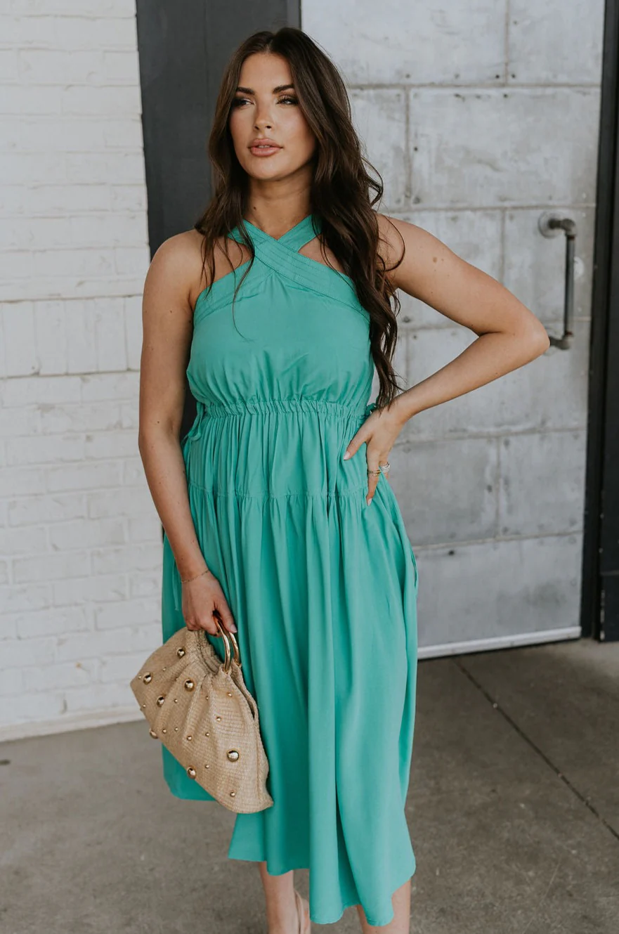 Vera Halter Cross Neckline Midi Dress - Image 2