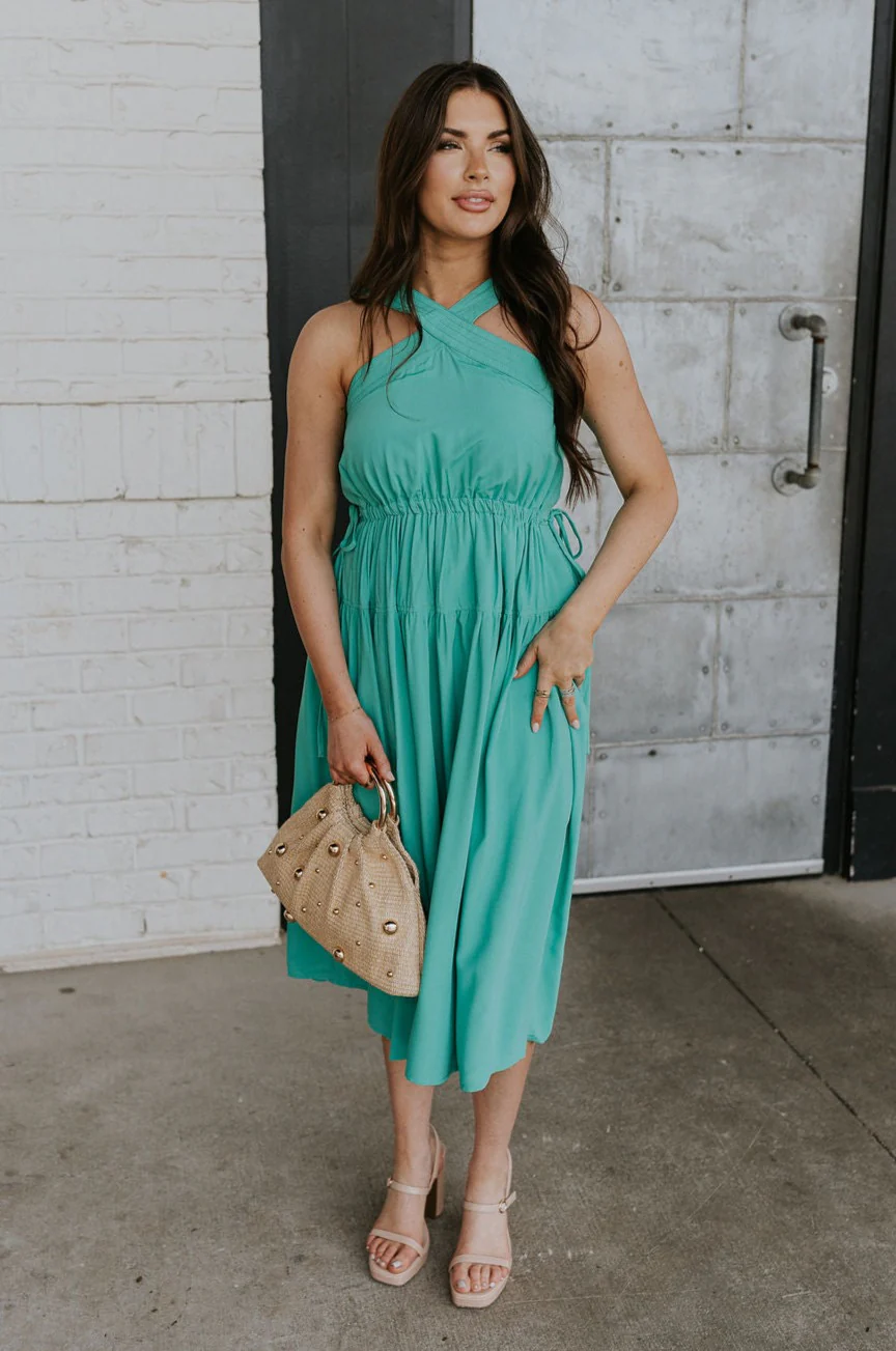 Vera Halter Cross Neckline Midi Dress - Image 5