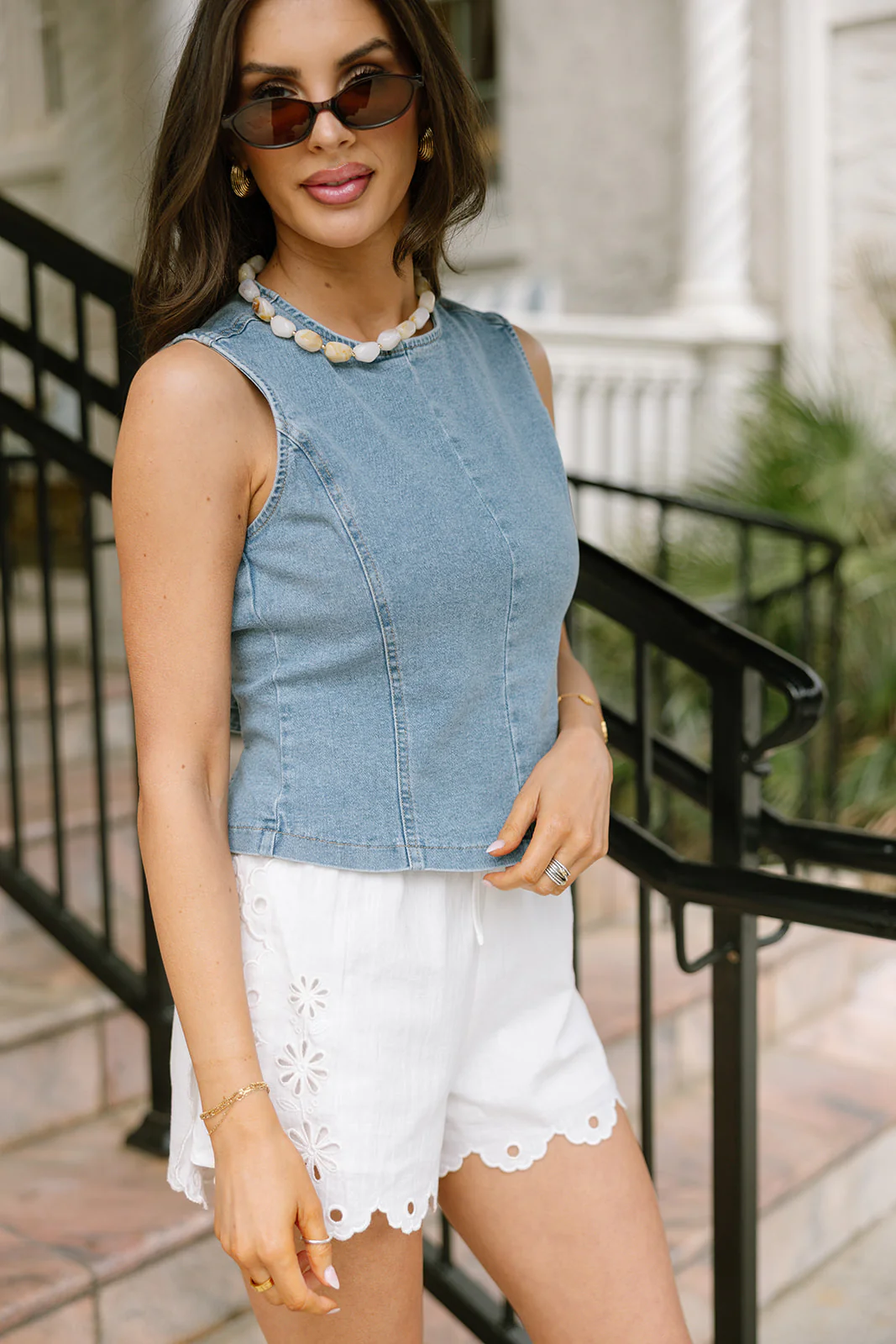 Vera Medium Wash Denim Back Tie Tank - Image 3