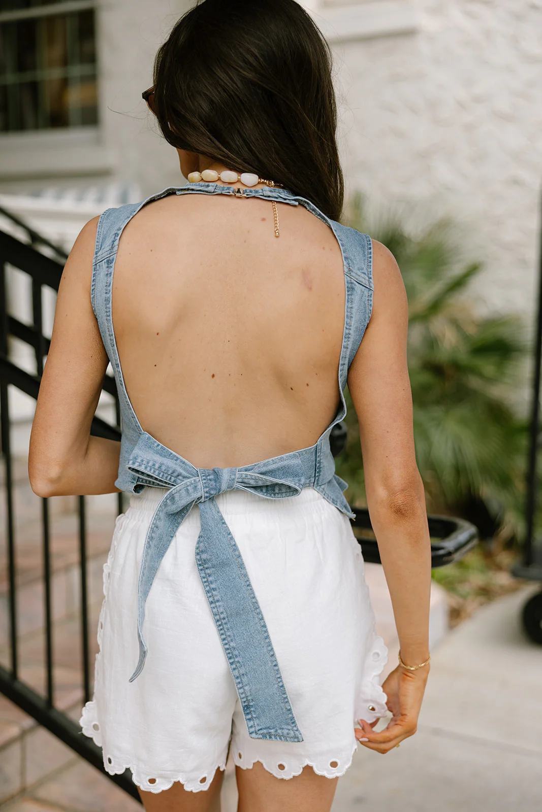 Vera Medium Wash Denim Back Tie Tank - Image 4