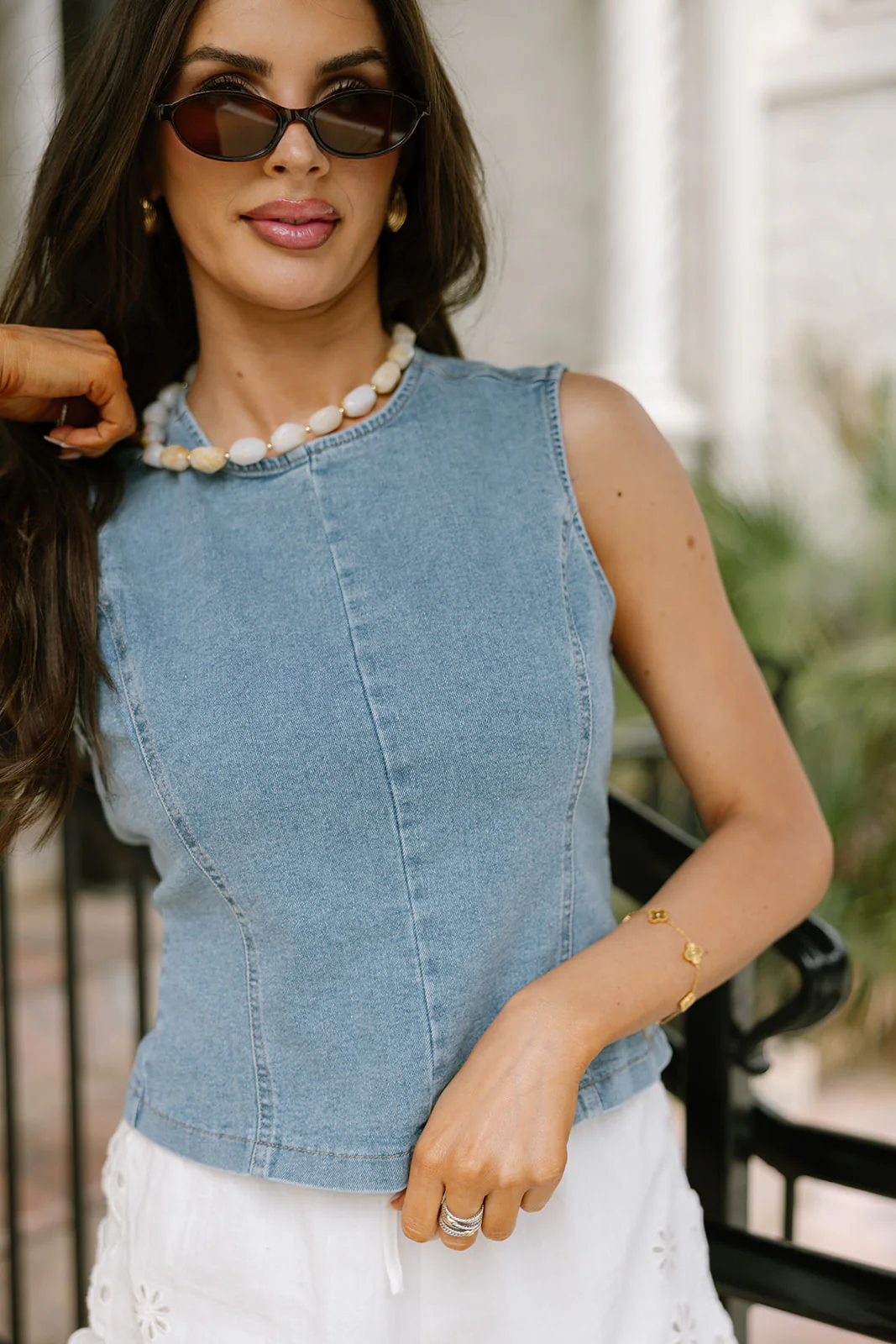 Vera Medium Wash Denim Back Tie Tank - Image 5