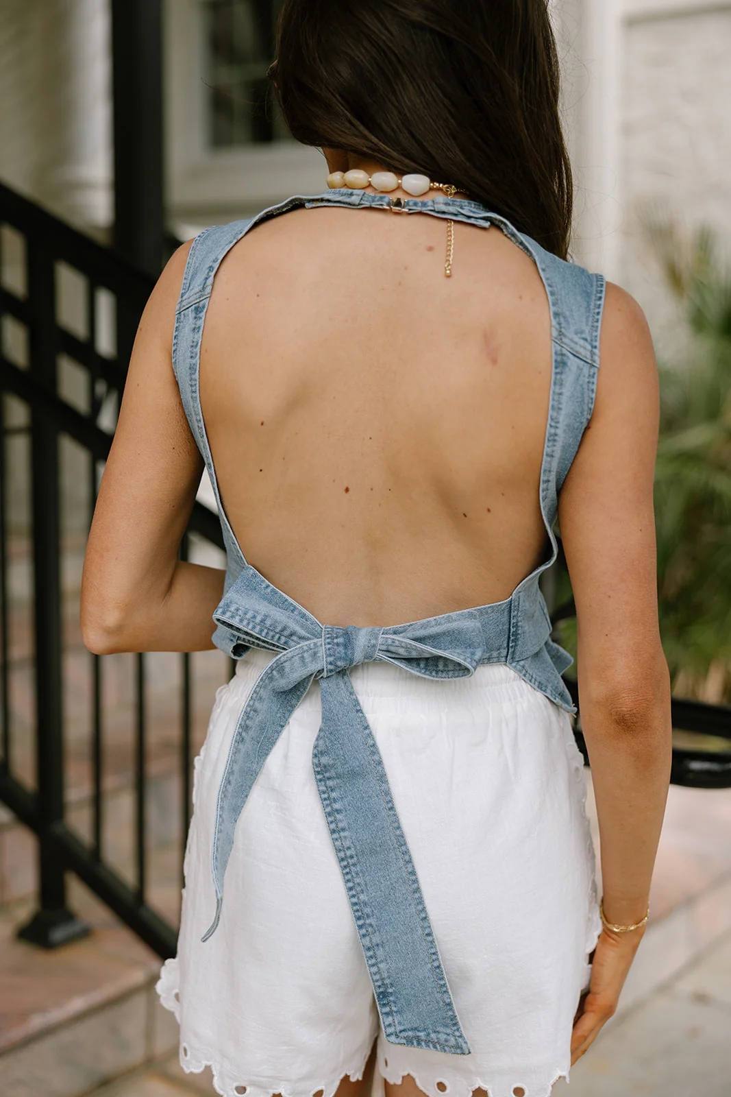 Vera Medium Wash Denim Back Tie Tank - Image 6