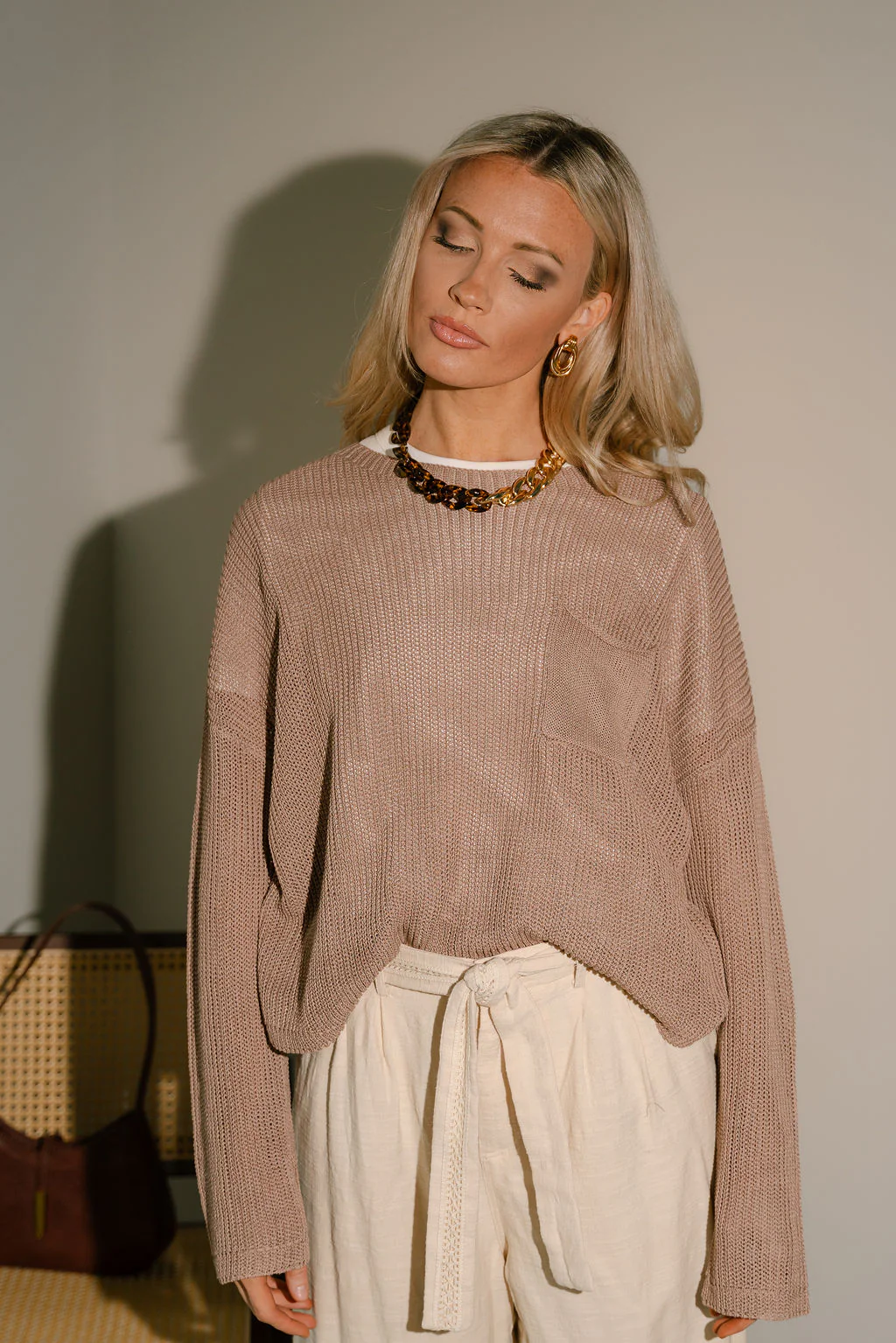 Vera Mocha Brown Pocket Sweater - Image 2