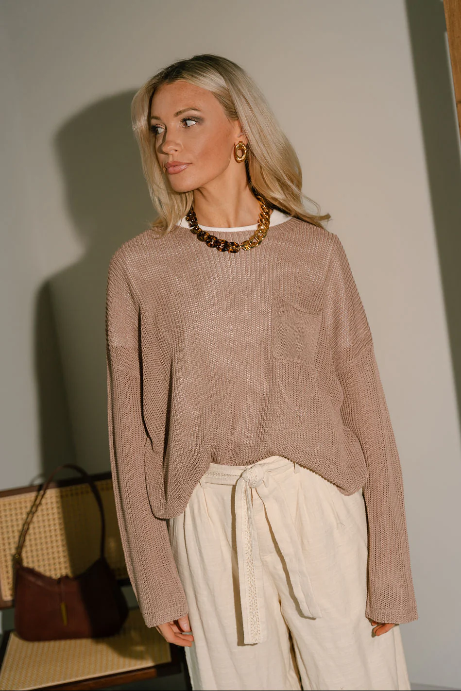 Vera Mocha Brown Pocket Sweater - Image 5