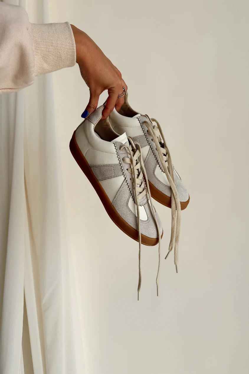 Vera Taupe & White Lace Up Sneaker - Image 5
