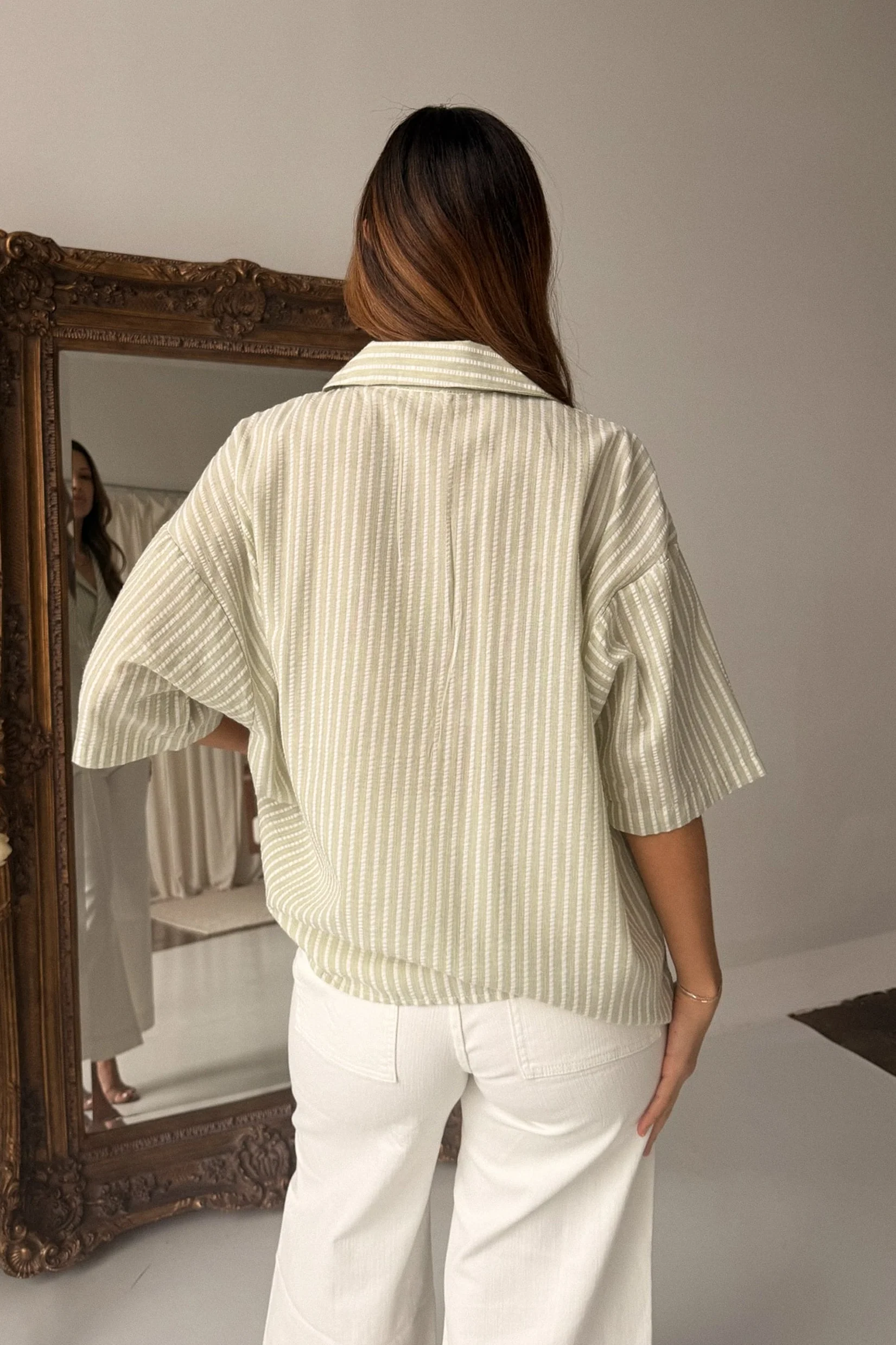 Veronica Sage & White Striped Top - Image 4