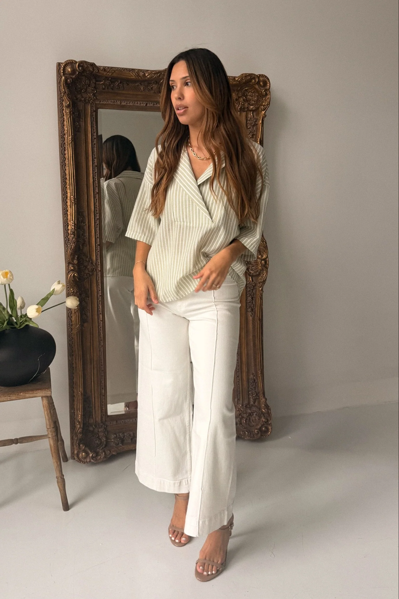 Veronica Sage & White Striped Top - Image 5