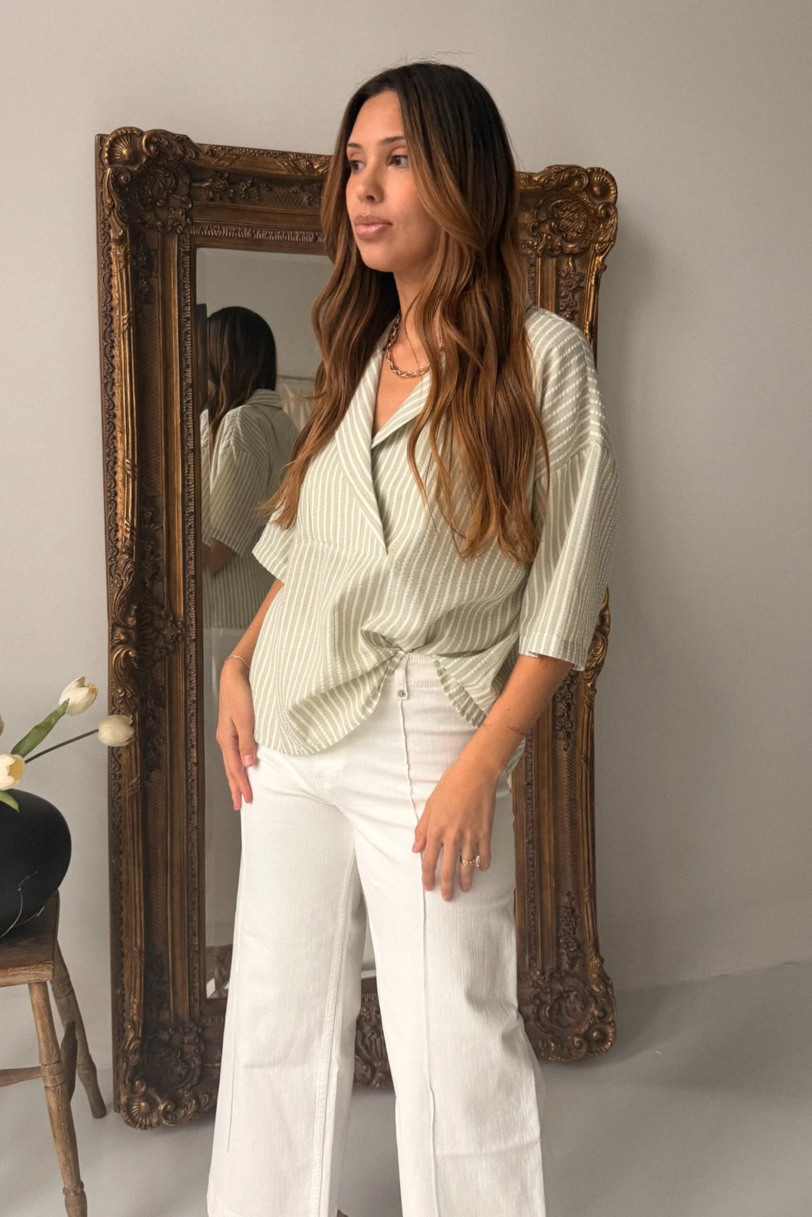 Veronica Sage & White Striped Top - Image 6