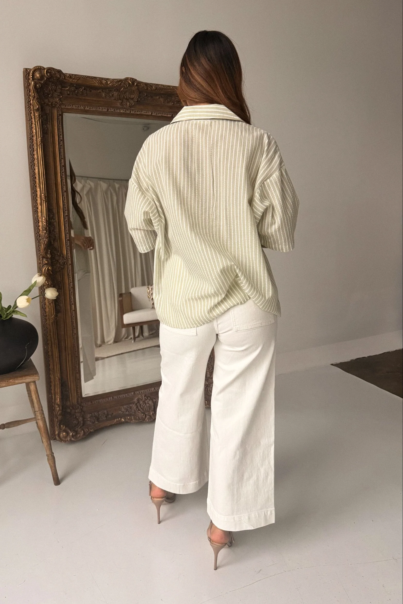 Veronica Sage & White Striped Top - Image 8