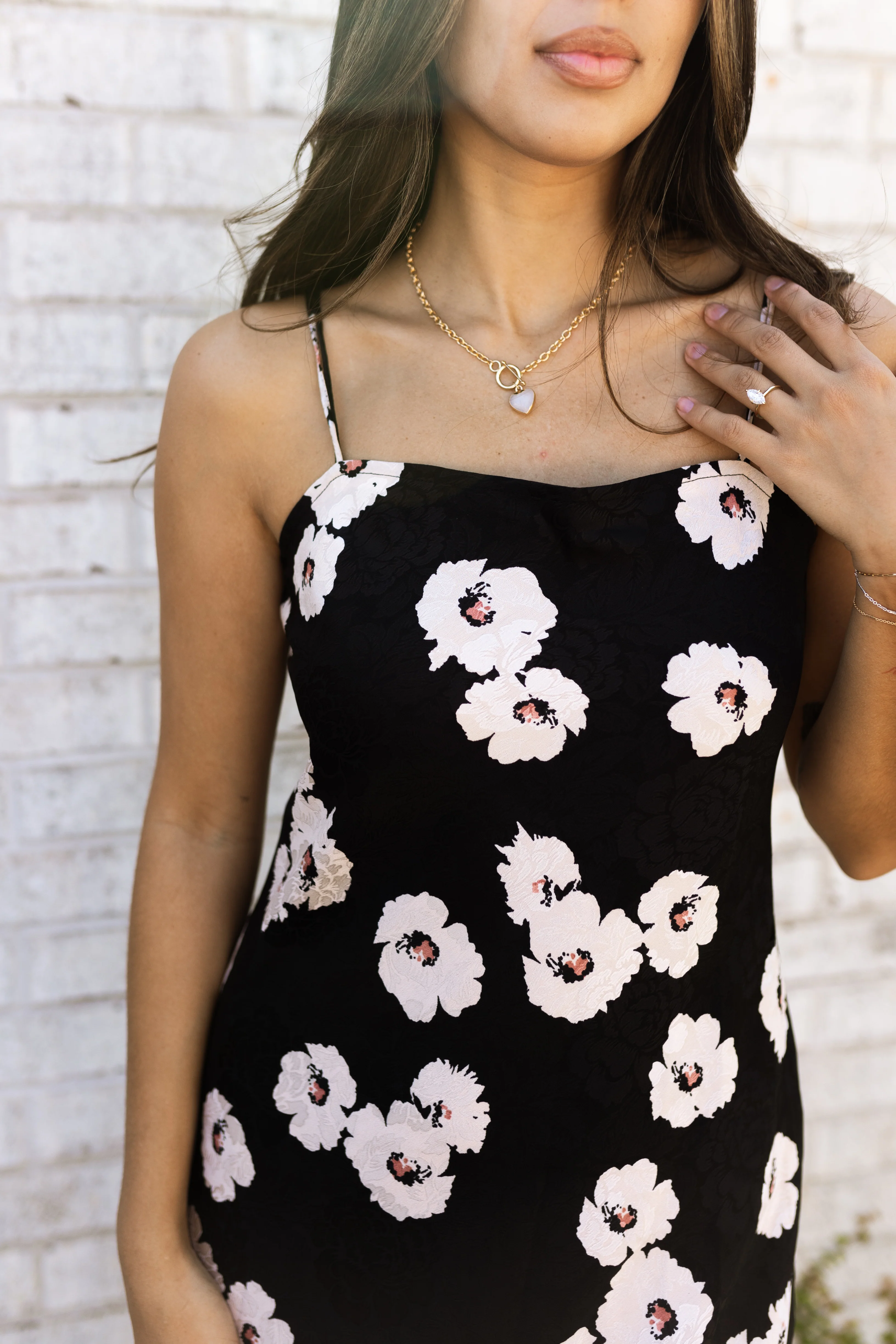 Victoria Black Floral Satin Midi Dress - Image 5