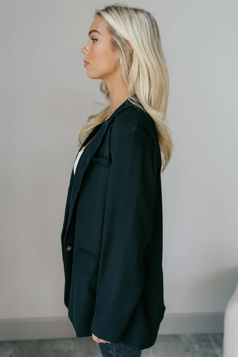 Victoria Black Long Sleeve Tortoise Button Blazer - Image 5